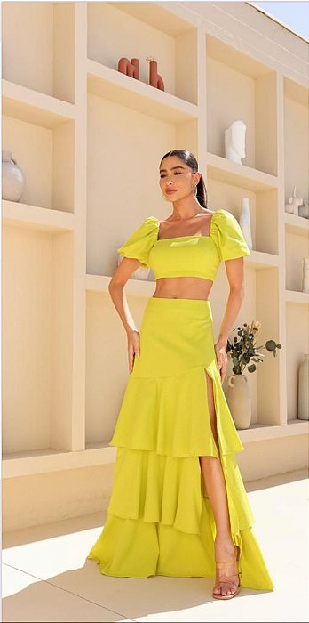 CONJUNTO SAIA E CROPPED OMBRO A OMBRO TRICOLINHO VERDE LIMA