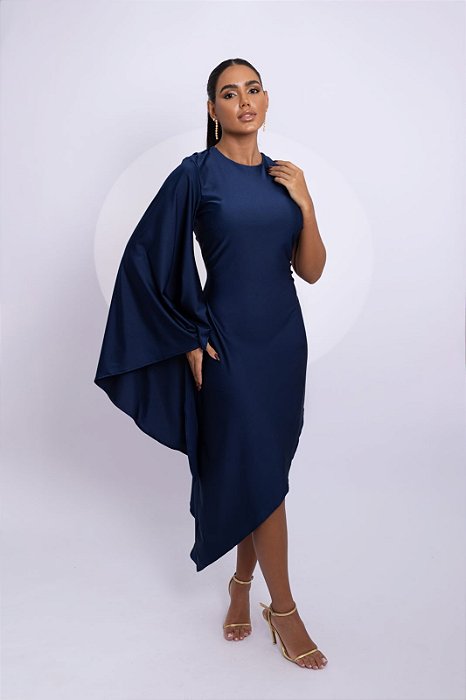 VESTIDO JERSEY MIDI MANGA CAPA AZUL MARINHO