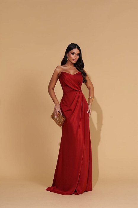 VESTIDO LONGO PRADA TOMARA QUE CAIA COM FENDA TERRA COTA