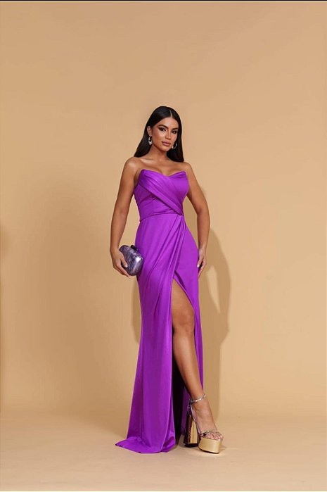 VESTIDO LONGO PRADA TOMARA QUE CAIA COM FENDA ROXO