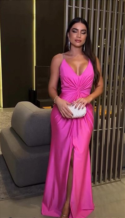 VESTIDO LONGO PRADA ALÇA BRILHO NO FRONTAL MARSALA