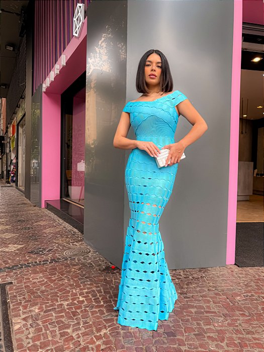 VESTIDO LONGO BANDAGEM ALÇA AZUL SERENITY