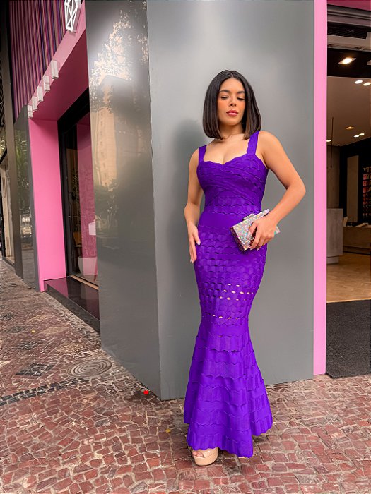 VESTIDO LONGO BANDAGEM ALÇA ROXO