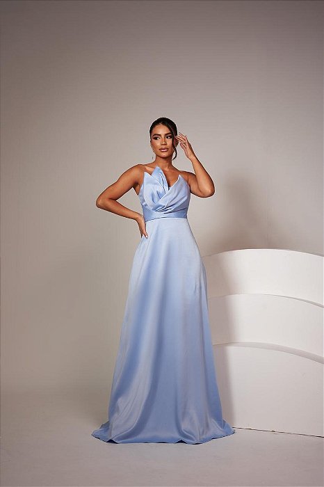 VESTIDO LONGO ZIBELINE TOMARA QUE CAIA FOLHA AZUL SERENITY