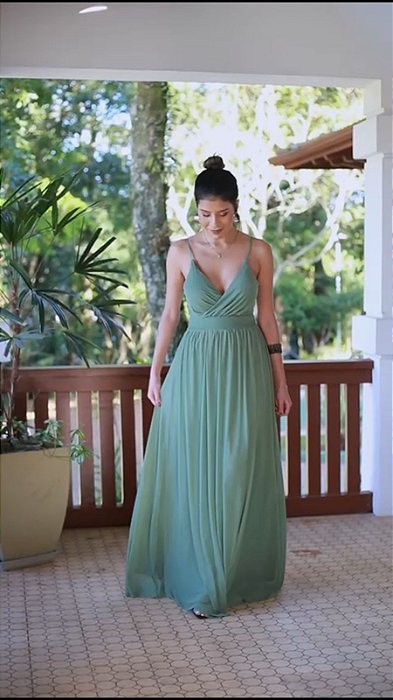 VESTIDO LONGO MICROTULE DE ALCINHA  VERDE OLIVA