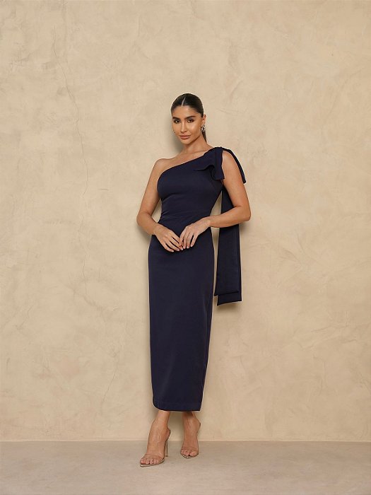 VESTIDO MIDI PRADA UM OMBRO SÓ LAÇO LONGO PRETO