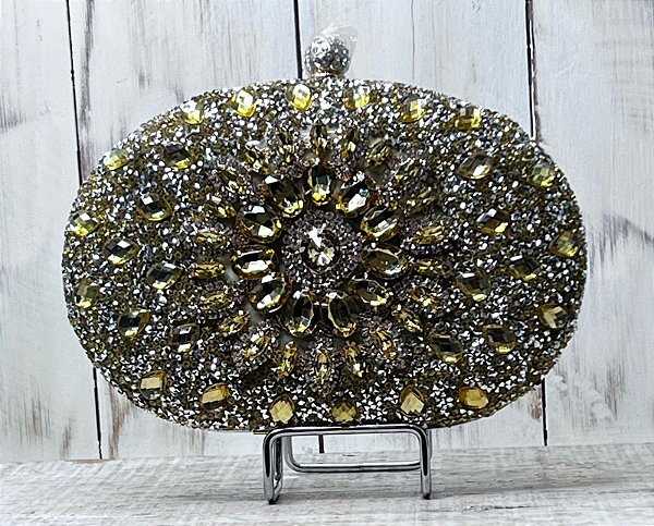 CLUTCH PRATA STRASS E PEDRAS DOURADO