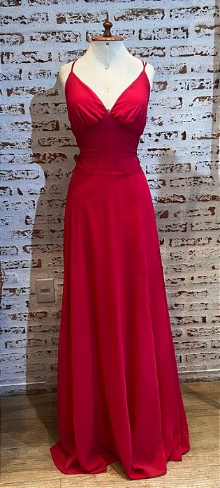 VESTIDO LONGO CHIFFON PALA CINTURA FENDA LATERAL PINK