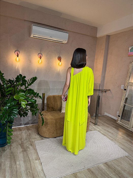 VESTIDO LONGO CHIFFON MULA MANCA COM FAIXA VERDE LIMA