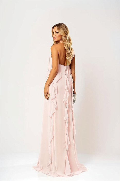 VESTIDO CHIFFON BABADO FRENTE ÚNICA MARIBEL ROSE