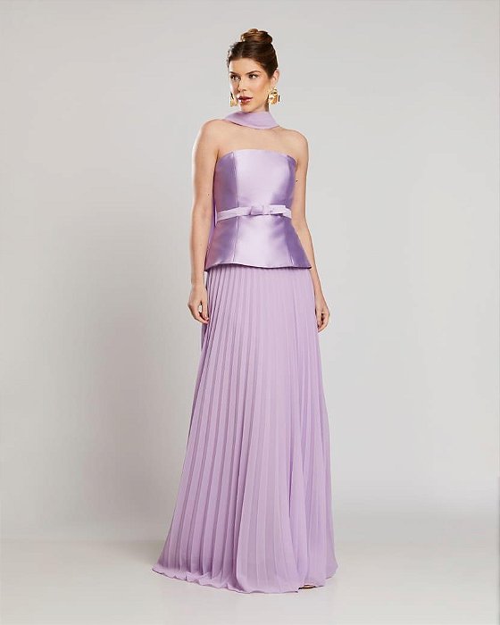 VESTIDO LONGO CORSET COM SAIA PLISSADA LILÁS