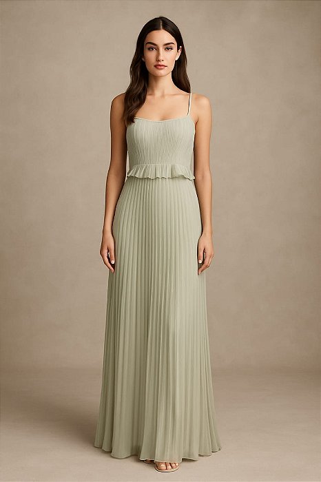 VESTIDO PLISSADO DE ALCINHA COM CAMISETA SOBREPOSTA VERDE MENTA