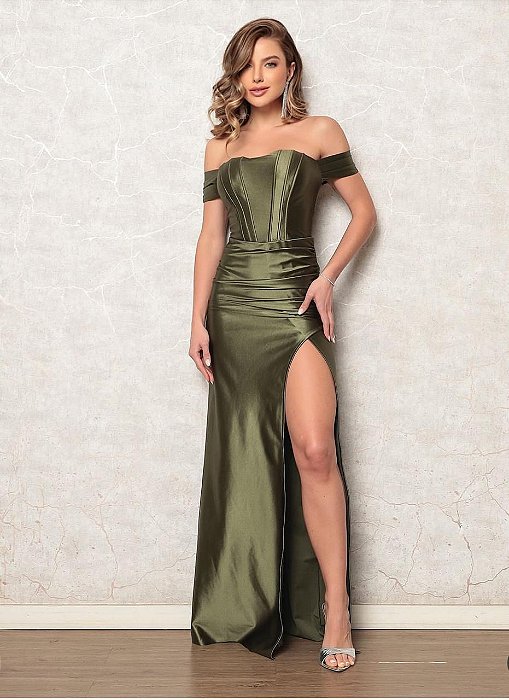 VESTIDO PRADA TOMARA QUE CAIA OMBRO A OMBRO VERDE ESMERALDA