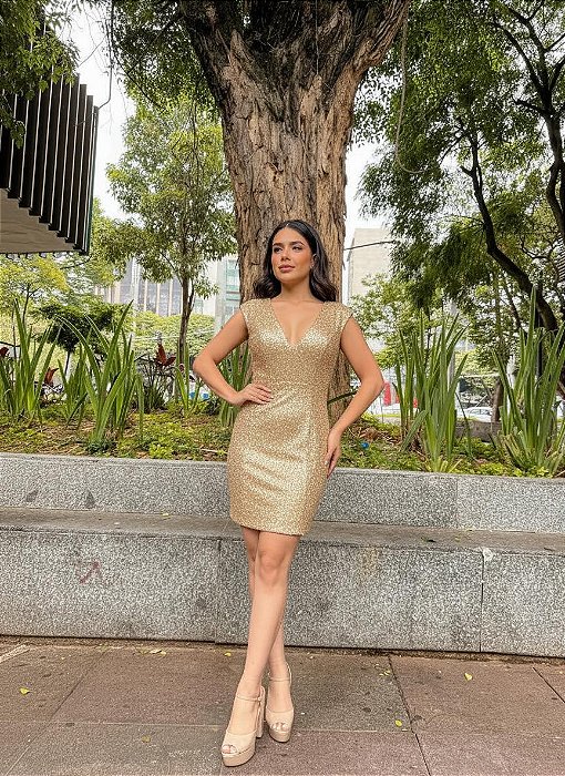 VESTIDO CURTO PAETÊ DECOTE V COSTAS VAZADA COM AMARRAÇÃO ROSE