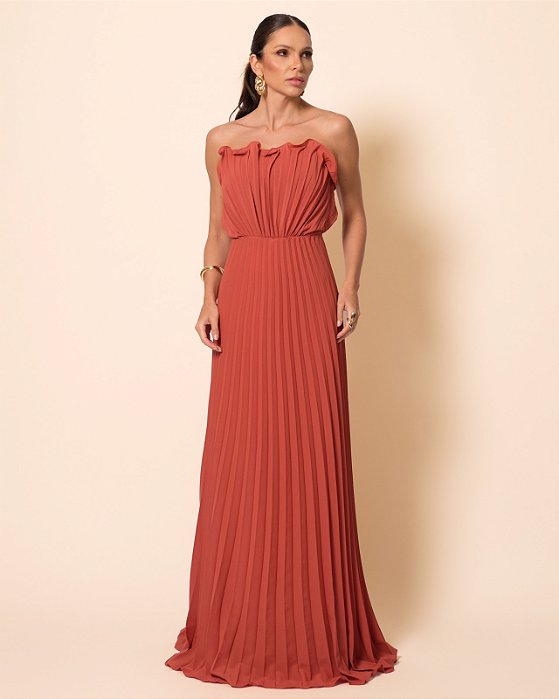 VESTIDO LONGO PLISSADO TOMARA QUE CAIA COSTAS NUA TERRACORA