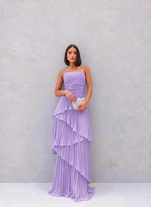 VESTIDO CHIFFON PLISSADO COM CAMADAS LILAS