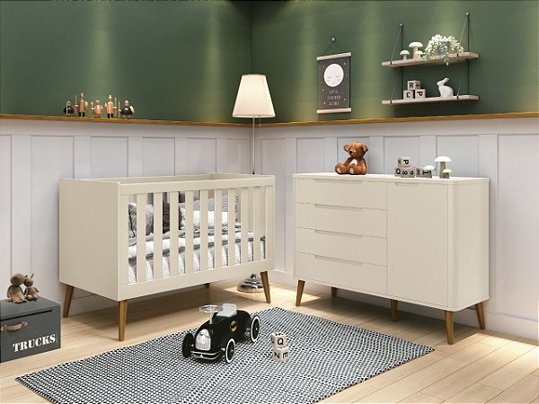 cômoda boom retrô areia fosco com pés madeira - reller