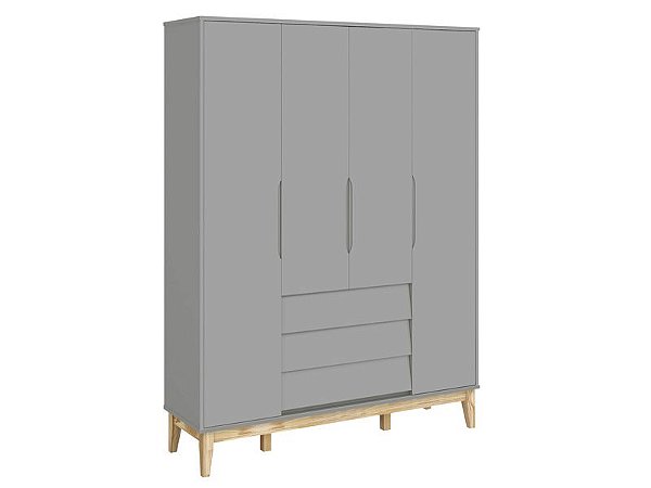 Roupeiro Noah Classic Cinza com pés em madeira natural - Reller