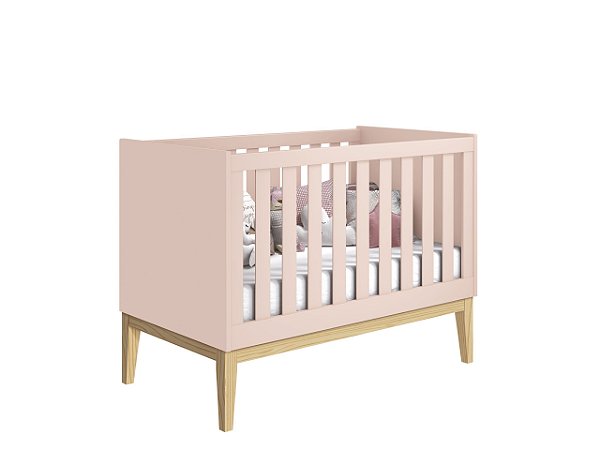 Berço Noah Classic Rosa com pés em madeira natural - Reller