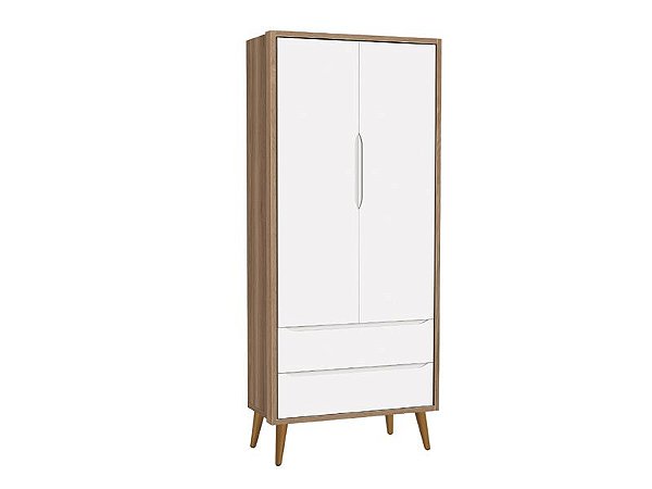 Roupeiro Théo 02 portas Branco Fosco com Mezzo com pés em madeira - Reller