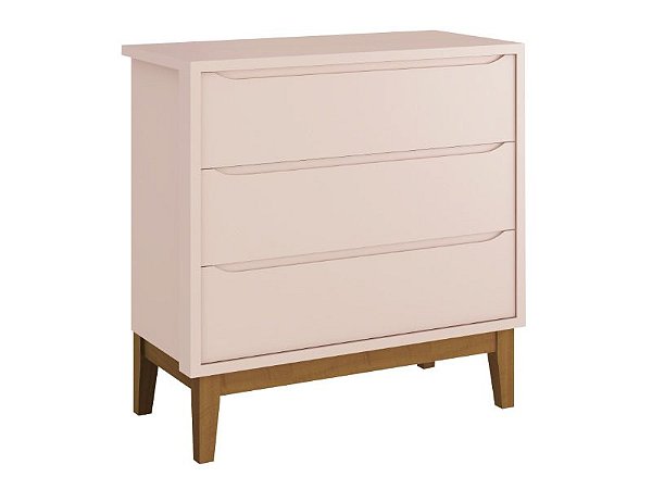 Cômoda Gaveteira Classic Rosa com pés em madeira - Reller