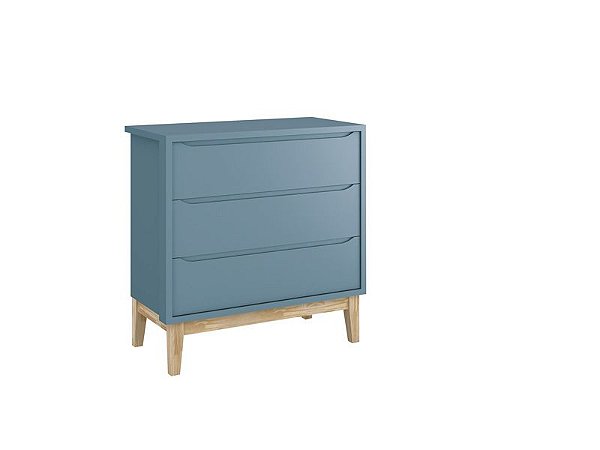 Cômoda Gaveteira Classic Azul com pés em madeira natural - Reller