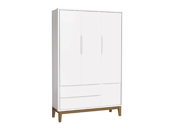 Roupeiro Classic 03 Portas Branco Fosco com pés em madeira - Reller