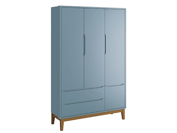 Roupeiro Classic 03 Portas Azul com pés em madeira - Reller