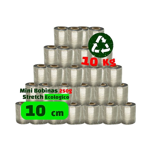 Mini Bobina Filme Stretch ECOLOGICO RECICLADO 10 cm (100 mm) 250g - Cx c/ 40 bobinas