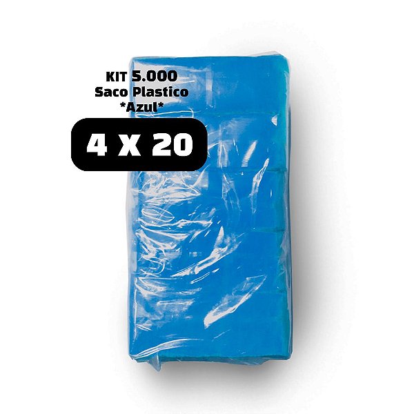Saco Plastico 4x20 - Kit Pct c/ 5.000 unid. - AZUL