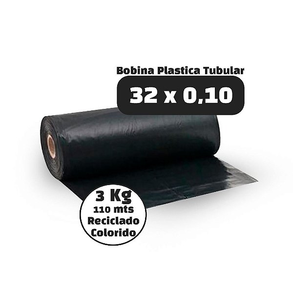 Bobina Plastica Tubular PEBD Reciclado PRETO - 32x0,10 - 3Kg