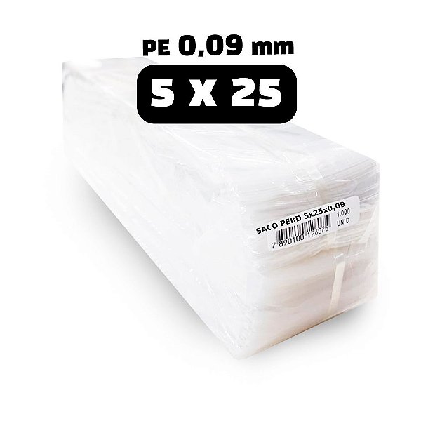 Saco Plastico PEBD - 5x25x0,09 - 5.000 Unid.