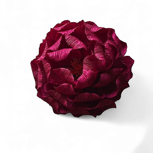 FLOR EM PAPEL CREPOM PEONIA TRADICIONAL BORDEAUX KUMI
