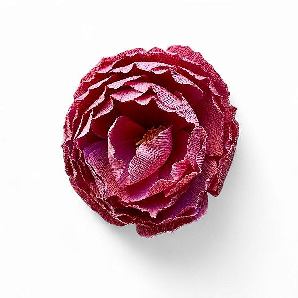 FLOR DE  MESA EM PAPEL CREPOM PEONIA ROSA QUEIMADO KUMI