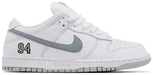 NIKE SUPREME X DUNK LOW SB WHITE METALLIC SILVER