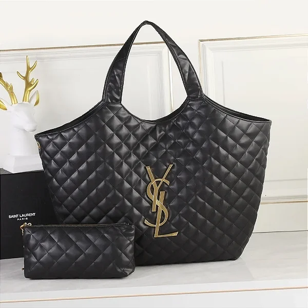 BOLSA SAINT LAURENT ICARE MAXI TOTESHOPPING BLACK FERRAGEM DOURADA 58