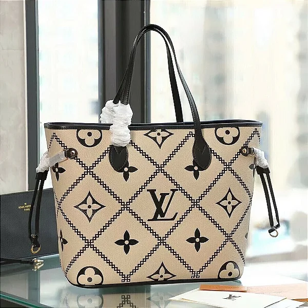 BOLSA LOUIS VUITTON NEVERFULL MM MONOGRAM EMPRIENTE CREAM BLACK