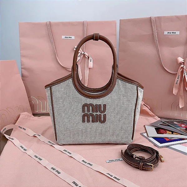 BOLSA MIU MIU TOTE IVY CANVAS COURO