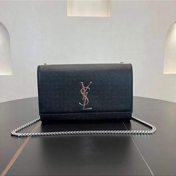 BOLSA SAINT LAURENT KATE CHAIN BLACK FERRAGENS PRATA