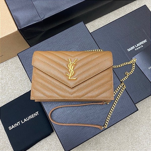 BOLSA SAINT LAURENT SHOULDER BEGE CAMEL FERRAGENS DOURADAS