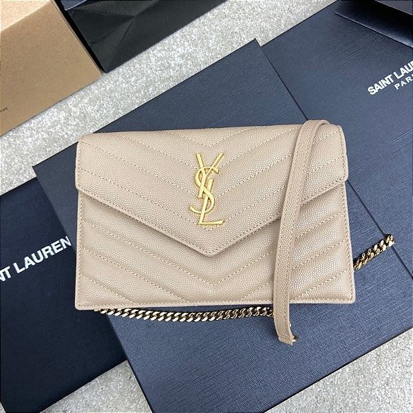 BOLSA SAINT LAURENT SHOULDER BEGE FERRAGENS DOURADAS