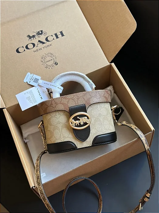 BOLSA COACH GEORGIE GEM CROSSBODY SHOUDER KHAKI BEGE FERRAGENS DOURADAS