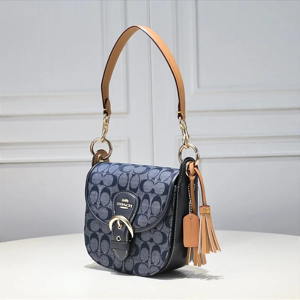 BOLSA COACH KLEO SADDLE EM SIGNATURE CHAMBRAY NAVY BLUE