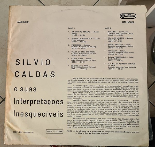 Disco de Vinil Silvio Caldas e suas Interpretações Inesquecíveis Interprete Silvio Caldas (1961) [usado]