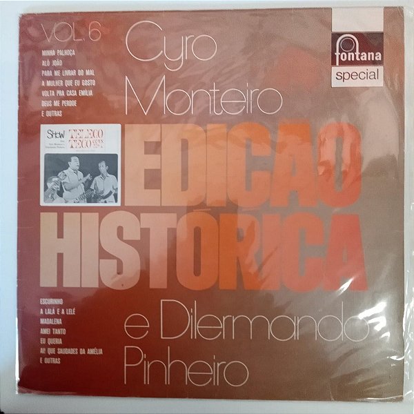 Disco de Vinil Cyro Monteiro e Dilermando Pinheiro - Edição Historica Interprete Cyro Monteiro e Dilermando Pinheiro (1985) [usado]