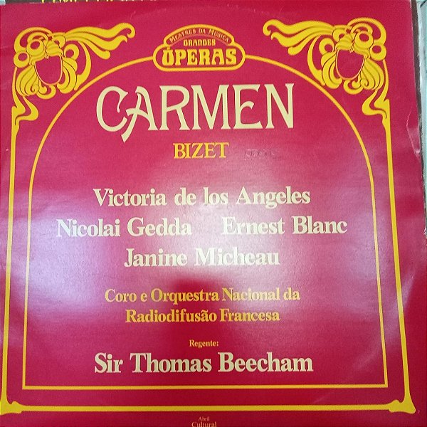 Disco de Vinil Carmen Bizet Interprete Coro e Orquestra Nacional de Radiofusão Francesa (1960) [usado]
