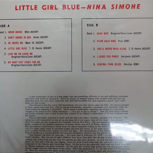Disco de Vinil Nina Simone - Little Girl Blue Interprete Nina Simone (1983) [usado]