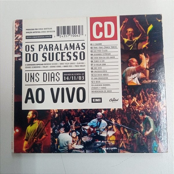 Cd Paralamas do Sucesso - uns Dias Capa Digipack Interprete Paralamas do Sucesso (2003) [usado]