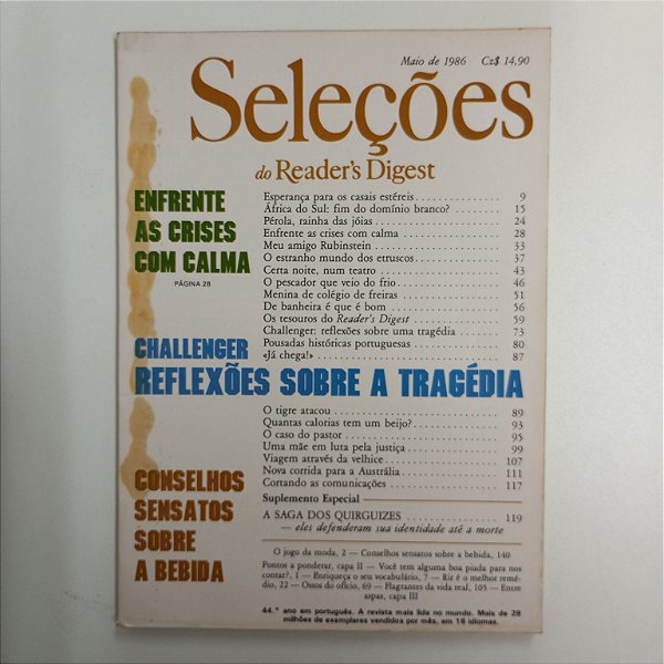 Revista Revista Reader´s Digest Seleções Maio 86 Autor Revista Seleções (1986) [usado]