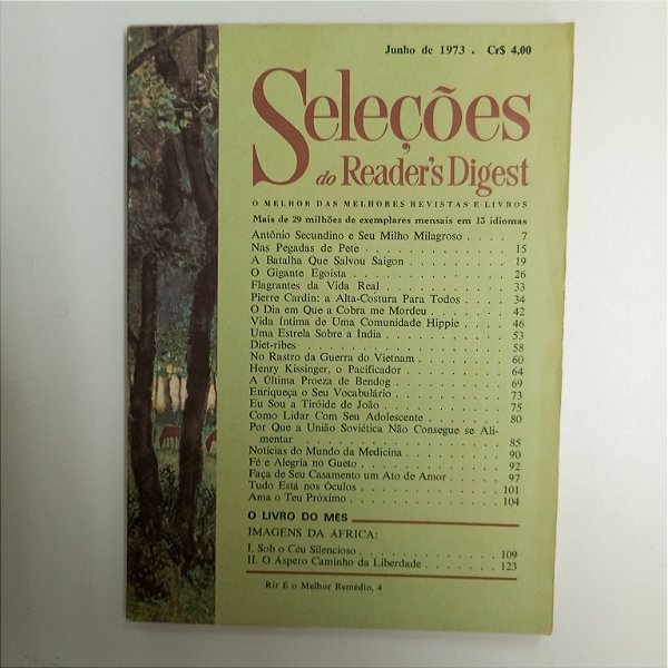 Revista Revista Reader´s Digest Seleções Junho 73 Autor Revista Seleções (1973) [usado]